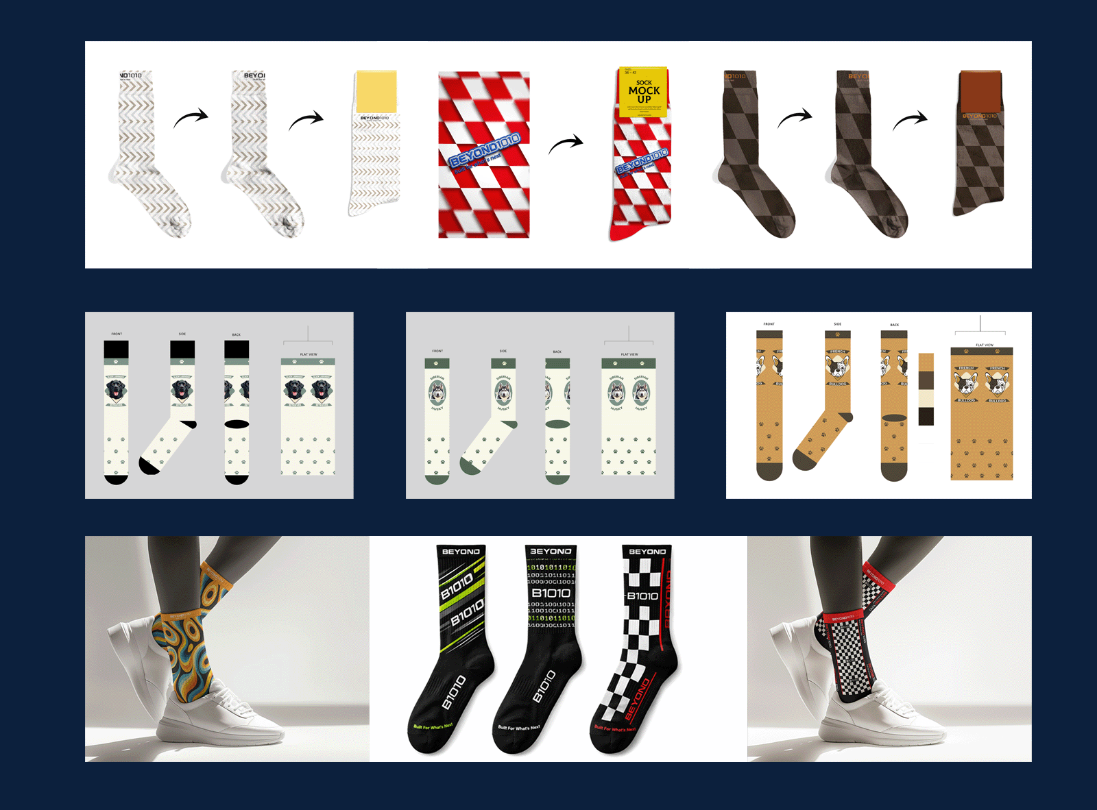 Sock design portfolio with 3D mockups